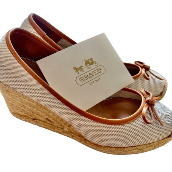 Coach Beige and Brown Wedge Shoes with Box - Picture 1 of 10